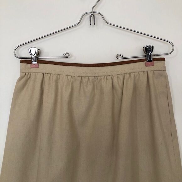 Celine Vintage Linen Skirt British Tan Leather Trim Made in France Small 28” - Picture 2 of 9